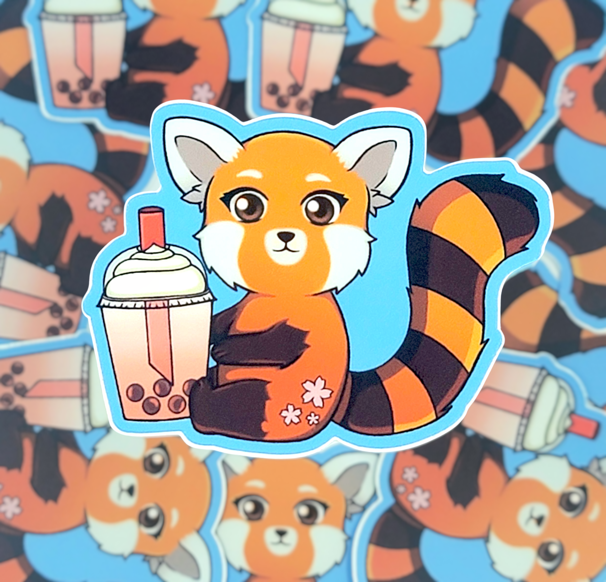 Red Panda Holding Boba ( Sticker )